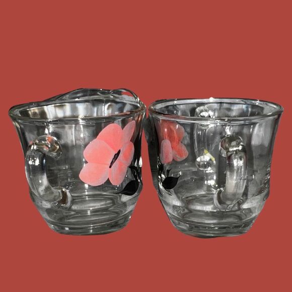 Vintage 1950's Barlett-Collins Hand-Painted Glass Creamer & Sugar Bowl - Picture 2 of 6